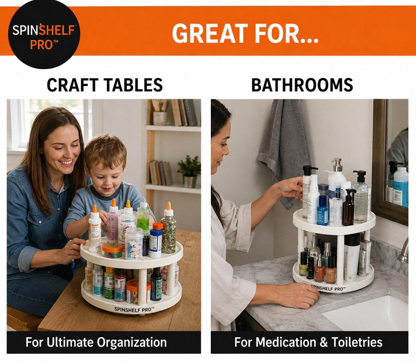 SpinShelf Pro™ 360° Rotating Spice Rack – 2-Tier Adjustable Lazy Susan Organizer for Kitchen Cabinets & Pantry