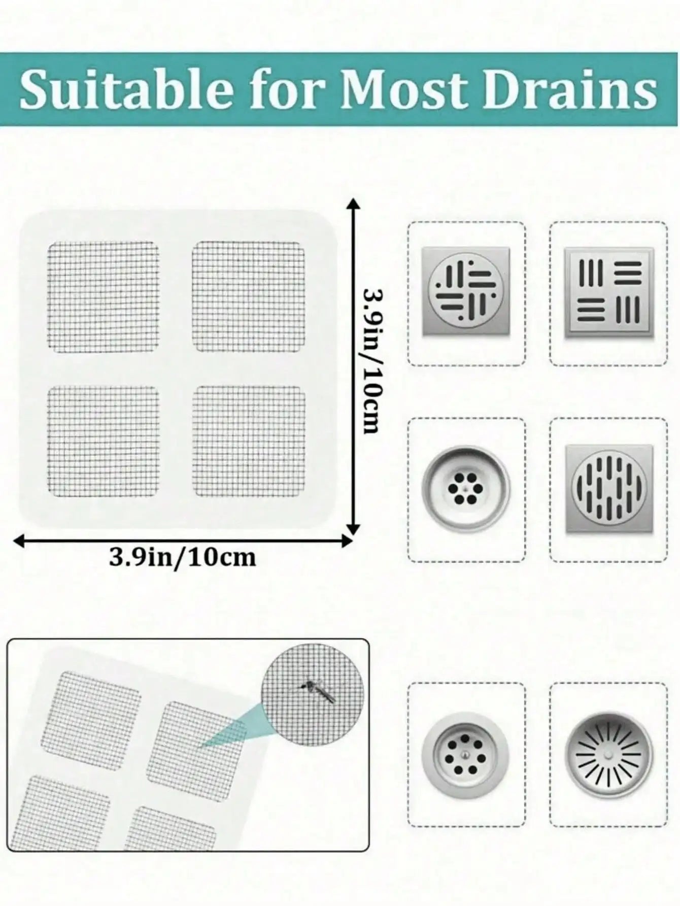 DrainGuard™ Disposable Hair Catcher Stickers – 12PCS Adhesive Drain Mesh Filters for Shower & Sink