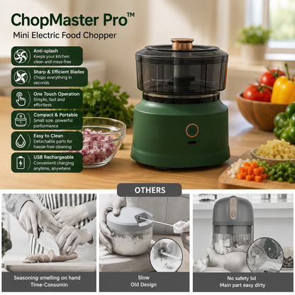 ChopMaster Pro™ Mini Electric Food Chopper – 350ML USB Rechargeable Garlic, Onion & Vegetable Processor