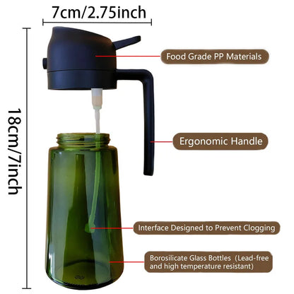 SprayPour Pro™ 2-in-1 Oil Sprayer & Dispenser – 16oz Glass Oil Bottles for Kitchen, Air Fryer & Cooking