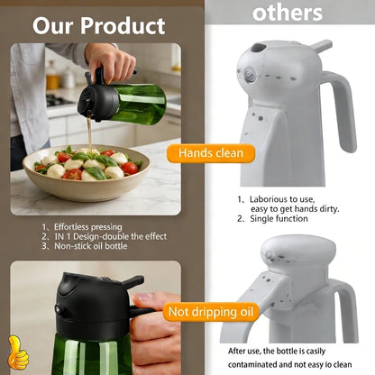 SprayPour Pro™ 2-in-1 Oil Sprayer & Dispenser – 16oz Glass Oil Bottles for Kitchen, Air Fryer & Cooking