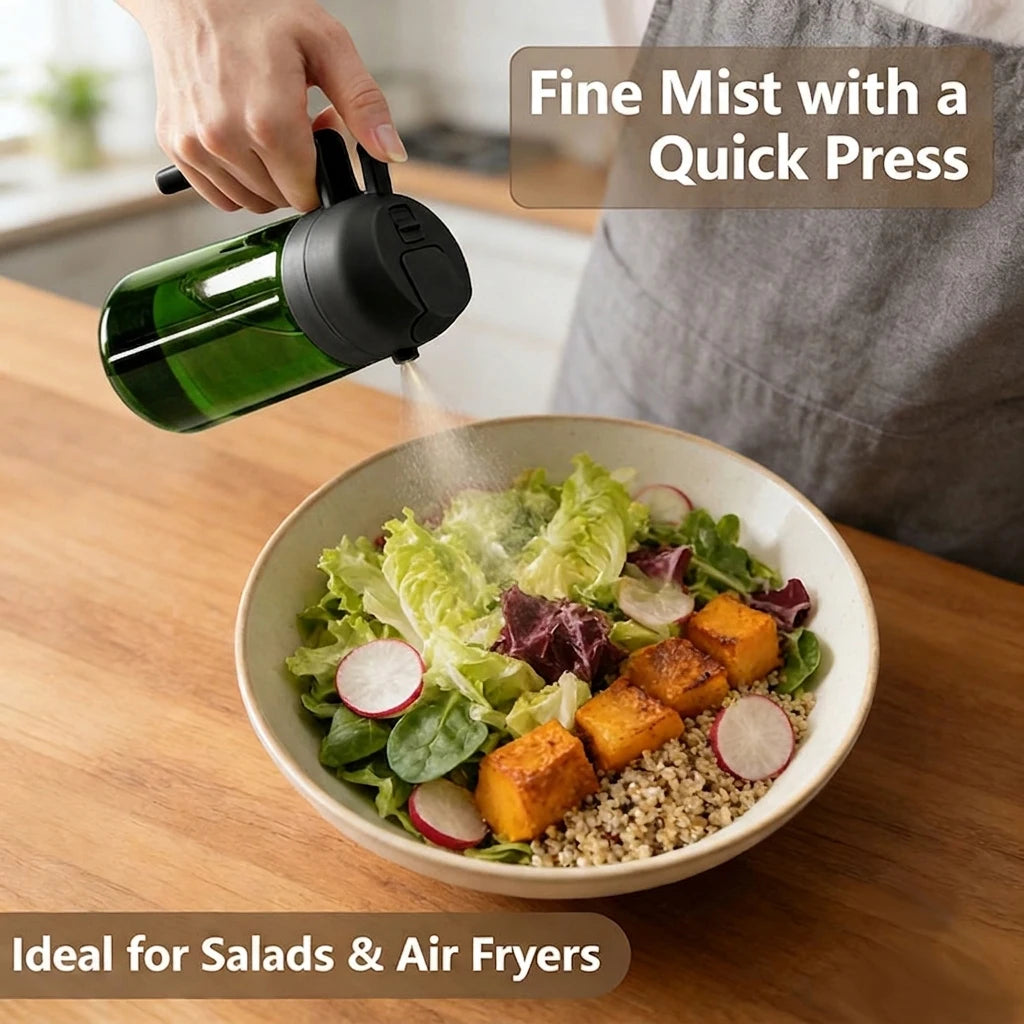 SprayPour Pro™ 2-in-1 Oil Sprayer & Dispenser – 16oz Glass Oil Bottles for Kitchen, Air Fryer & Cooking