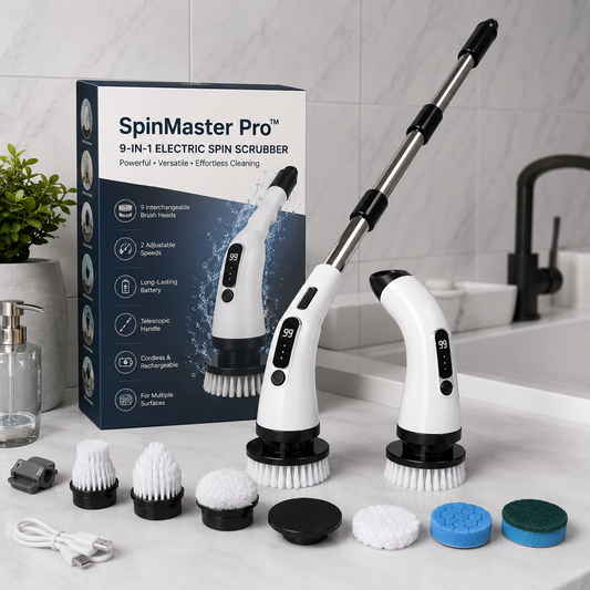 SpinMaster Pro™ 9-in-1 Electric Spin Scrubber – Cordless Rechargeable Cleaning Brush with 9 Heads for Bathroom, Kitchen, Tile & Floor