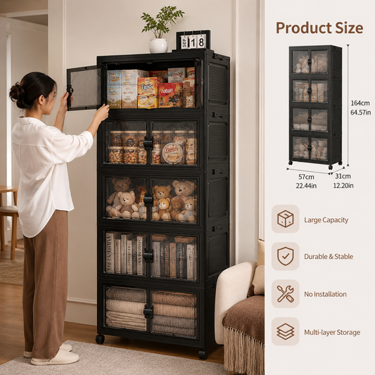 Roomify Stackable Storage Cabinet – Foldable Double Door Organizer for Pantry, Bedroom, Living Room & Office