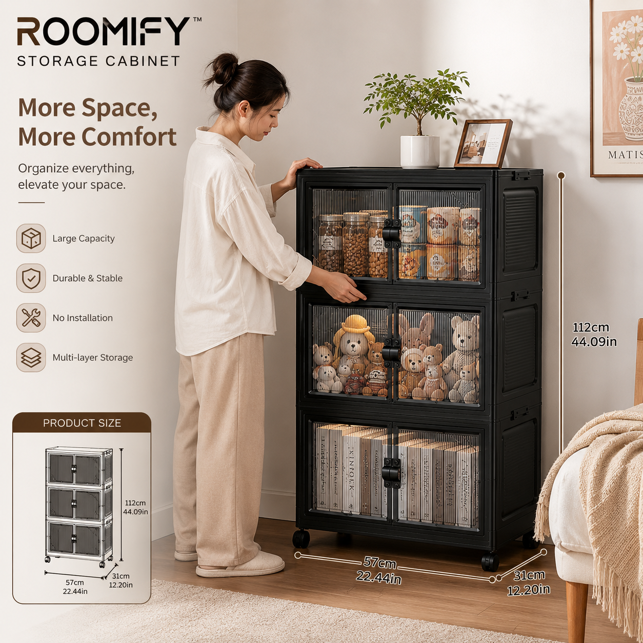 Roomify Stackable Storage Cabinet – Foldable Double Door Organizer for Pantry, Bedroom, Living Room & Office