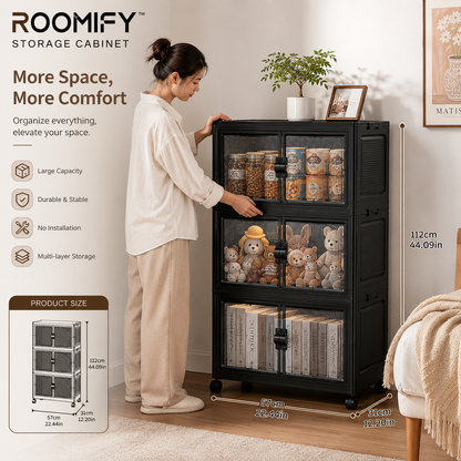 Roomify Stackable Storage Cabinet – Foldable Double Door Organizer for Pantry, Bedroom, Living Room & Office