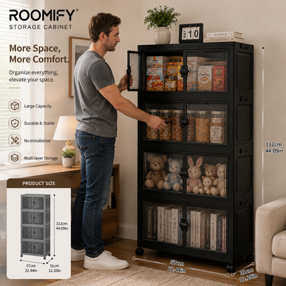 Roomify Stackable Storage Cabinet – Foldable Double Door Organizer for Pantry, Bedroom, Living Room & Office