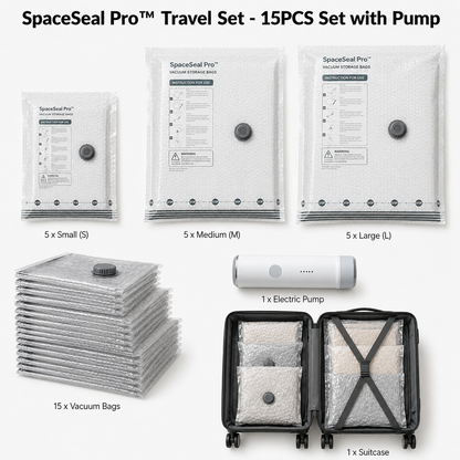 SpaceSeal Pro™ Vacuum Storage Bags – 6/15 Pack Compression Storage Bags with Portable Air Pump for Clothes, Bedding & Moving