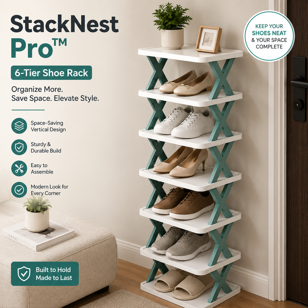 StackNest Pro™ 6-Tier Shoe Rack – Space-Saving Shoe Storage Organizer