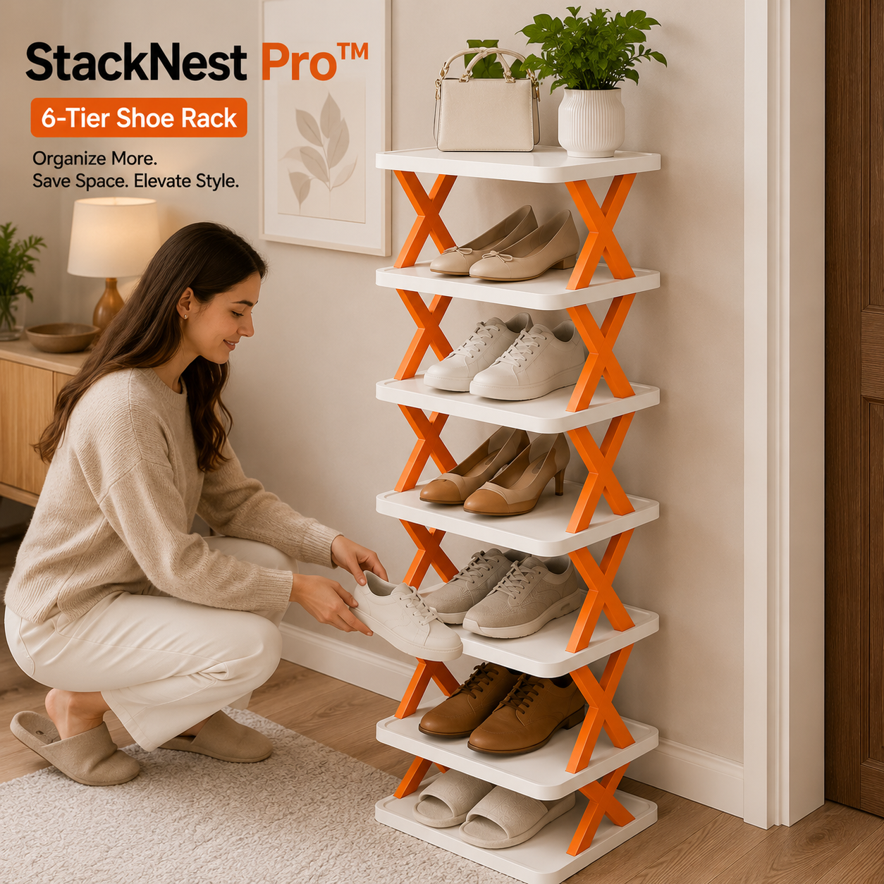 StackNest Pro™ 6-Tier Shoe Rack – Space-Saving Shoe Storage Organizer