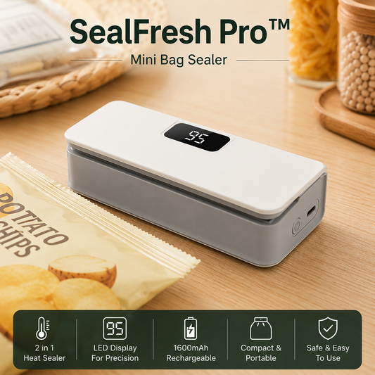 SealFresh Pro™ Mini Bag Sealer – 2-in-1 USB Rechargeable Heat Sealer & Cutter for Food Storage Bags