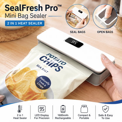 SealFresh Pro™ Mini Bag Sealer – 2-in-1 USB Rechargeable Heat Sealer & Cutter for Food Storage Bags
