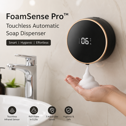 FoamSense Pro™ Touchless Automatic Soap Dispenser – Rechargeable Wall-Mounted Foaming Soap Dispenser with Digital Display