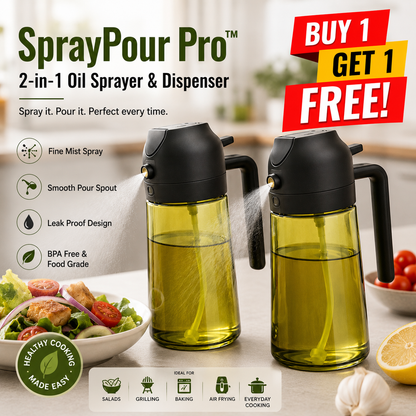 SprayPour Pro™ 2-in-1 Oil Sprayer & Dispenser – 16oz Glass Oil Bottles for Kitchen, Air Fryer & Cooking
