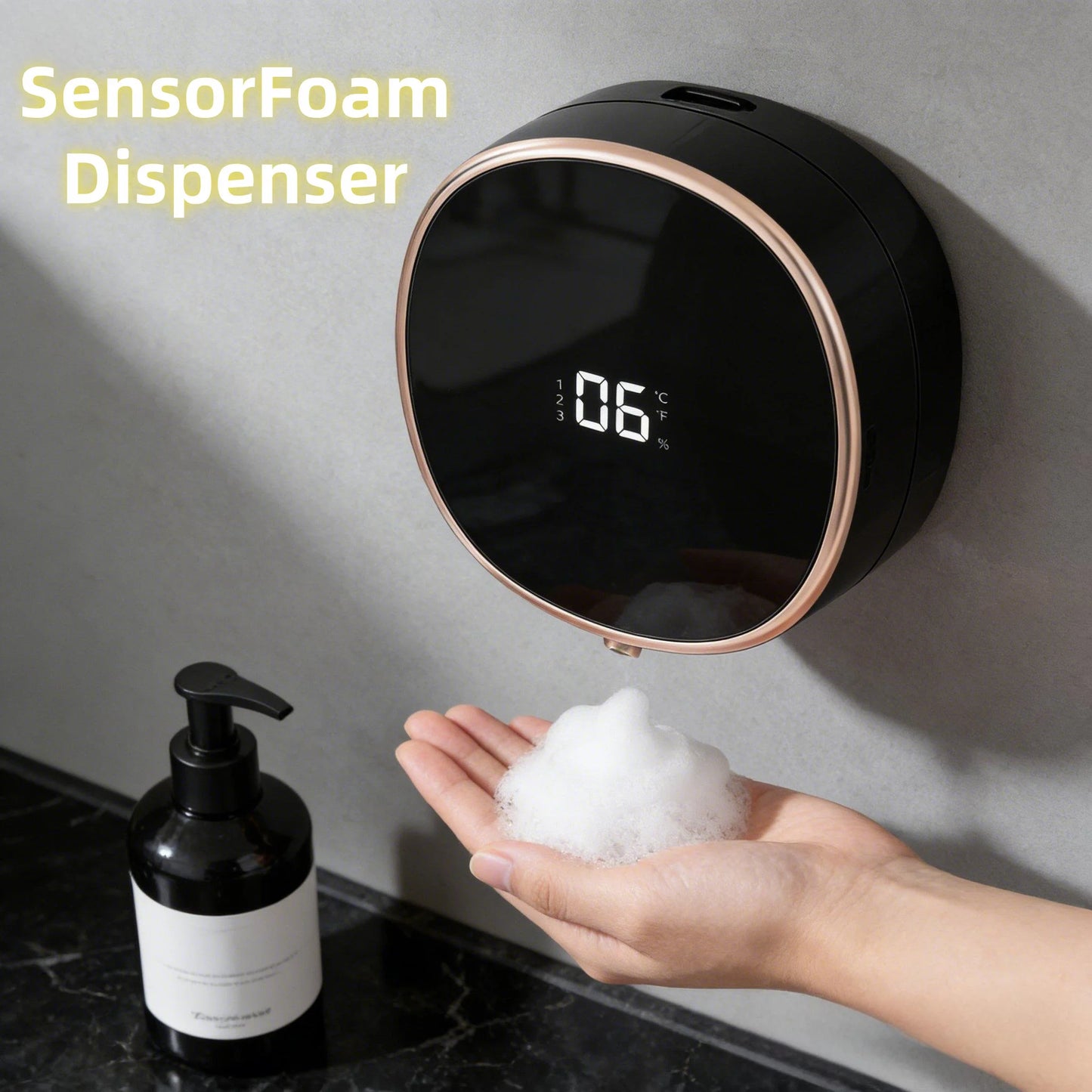 FoamSense Pro™ Touchless Automatic Soap Dispenser – Rechargeable Wall-Mounted Foaming Soap Dispenser with Digital Display