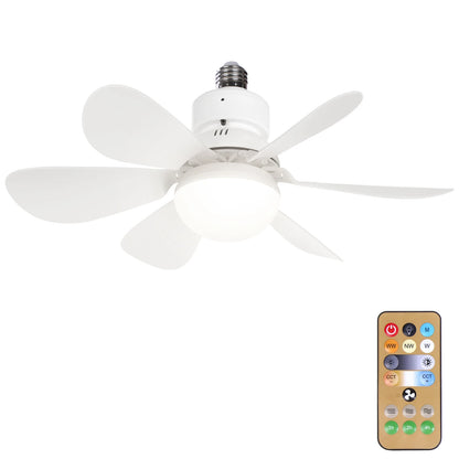 BreezeGlow Pro™ Screw-In Socket Fan Light – LED Ceiling Fan with Remote, 3 Color Modes & E26/E27 Bulb Base for Garage, Bedroom & Kitchen