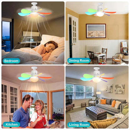 BreezeGlow Pro™ Screw-In Socket Fan Light – LED Ceiling Fan with Remote, 3 Color Modes & E26/E27 Bulb Base for Garage, Bedroom & Kitchen