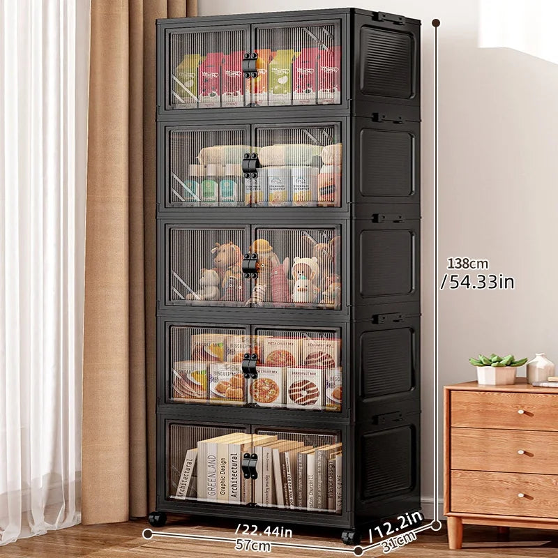 Roomify Stackable Storage Cabinet – Foldable Double Door Organizer for Pantry, Bedroom, Living Room & Office