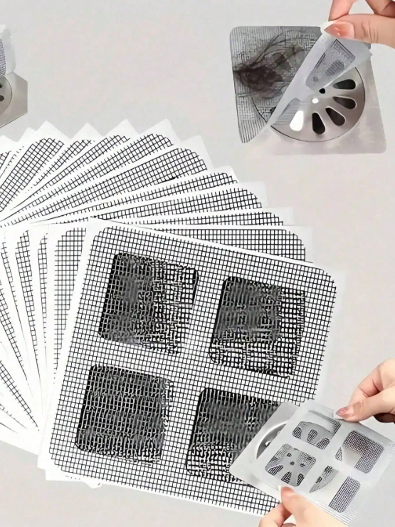 DrainGuard™ Disposable Hair Catcher Stickers – 12PCS Adhesive Drain Mesh Filters for Shower & Sink