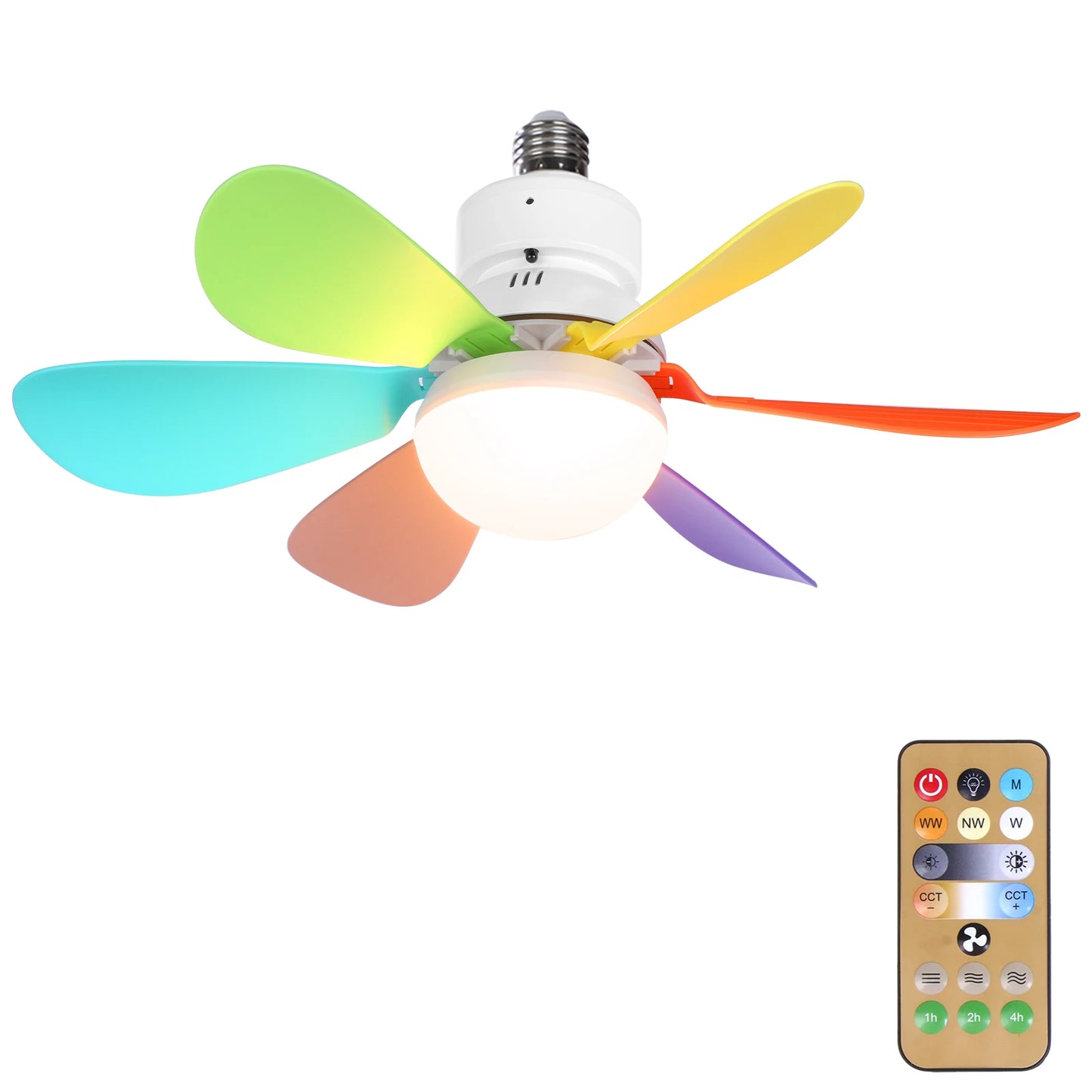 BreezeGlow Pro™ Screw-In Socket Fan Light – LED Ceiling Fan with Remote, 3 Color Modes & E26/E27 Bulb Base for Garage, Bedroom & Kitchen