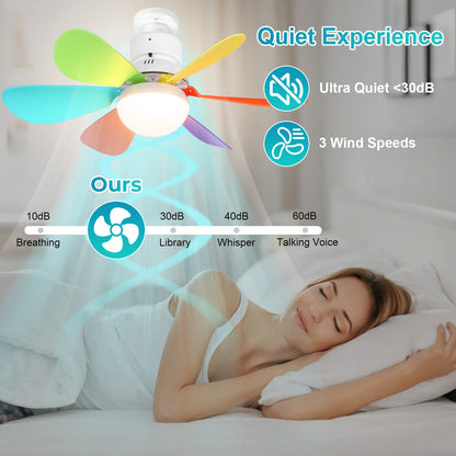BreezeGlow Pro™ Screw-In Socket Fan Light – LED Ceiling Fan with Remote, 3 Color Modes & E26/E27 Bulb Base for Garage, Bedroom & Kitchen