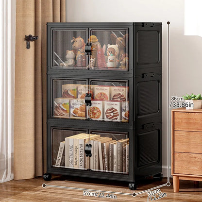 Roomify Stackable Storage Cabinet – Foldable Double Door Organizer for Pantry, Bedroom, Living Room & Office